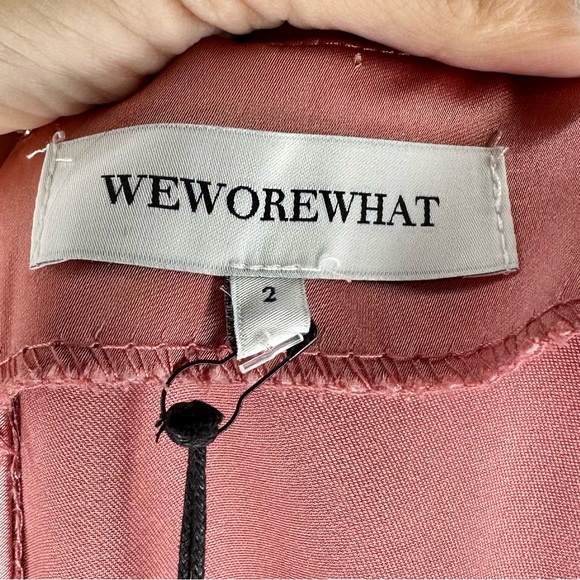 NWT WeWoreWhat Puff Sleeve Crinkle Chiffon Cowl Dress Rosewood Size 2 - Picture 9 of 16